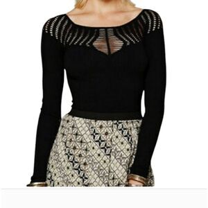 NWOT Free People Laser Cut Ribbed Long Sleeve Top Size XS/S
